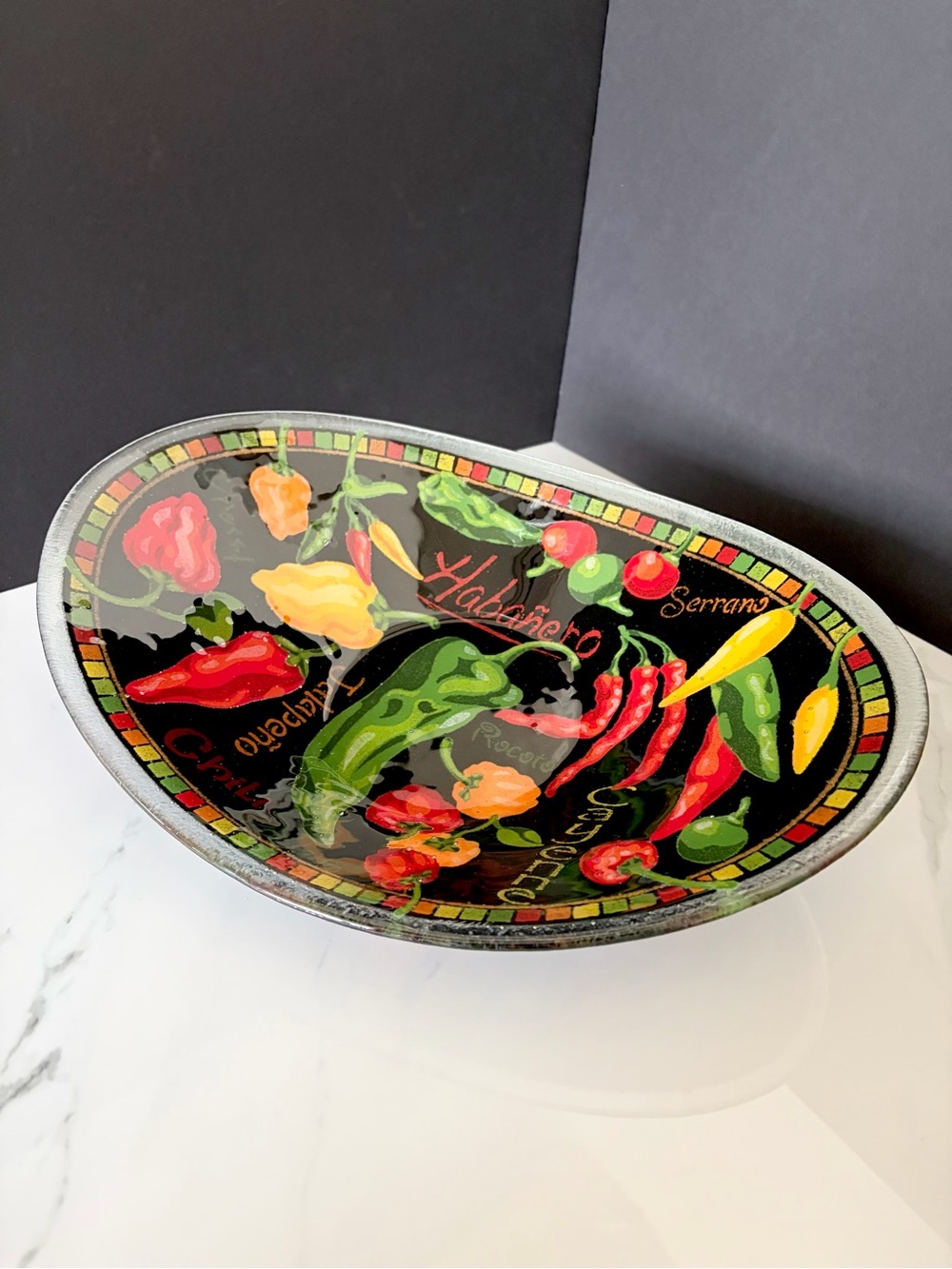 Chili Pepper "Spice It Up" Oval Serving Bowl by Peggy Karr